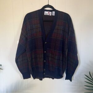 Florence Tricot  Men's Blue and Brown Checkered Cardigan